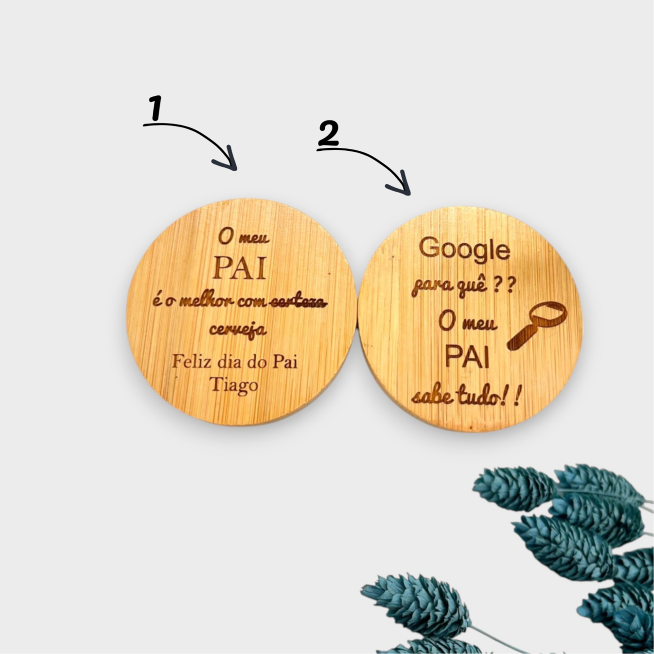 Abre-Cápsulas Dia do Pai em bambu, com íman e frase personalizada.