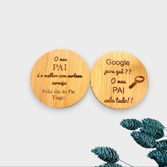 Abre-Cápsulas Dia do Pai em bambu, com íman e frase personalizada.